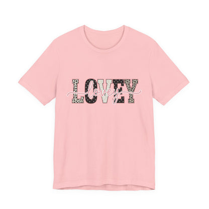 Lovey Mom T-Shirt — 'Lovely' Script Over 'MOM' Leopard Print Tee
