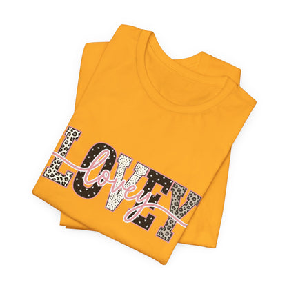 Lovey Mom T-Shirt — 'Lovely' Script Over 'MOM' Leopard Print Tee