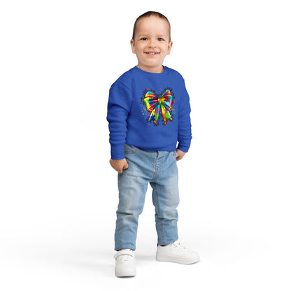 Rainbow Bow Toddler Sweatshirt — Colorful Tie-Dye Bow Graphic for Kids