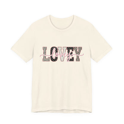 Lovey Mom T-Shirt — 'Lovely' Script Over 'MOM' Leopard Print Tee