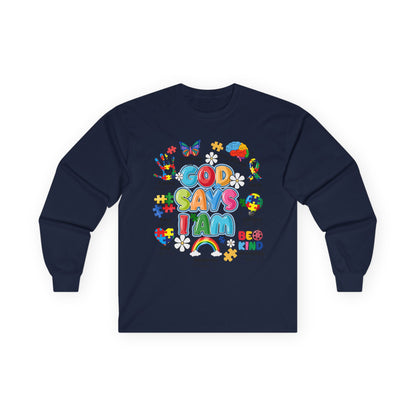 God Says I Am Long Sleeve Tee — Positive Christian Kids Faith Shirt