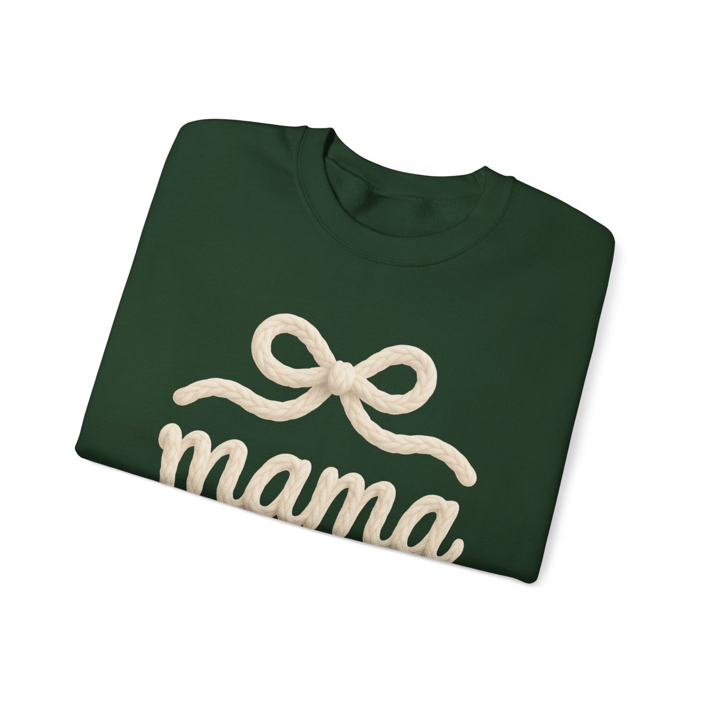 Mama Rope Bow Sweatshirt — Cozy White "mama" Crewneck for New & Expecting Moms
