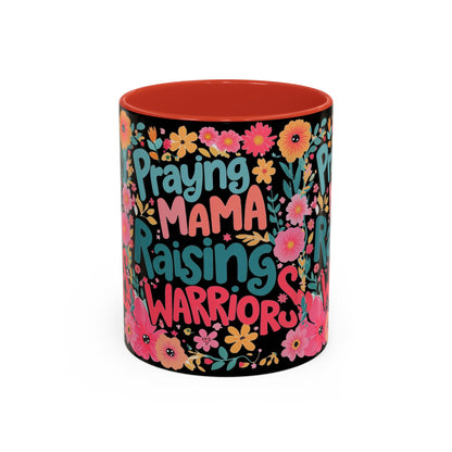 Coffee Mug — "Praying Mama, Raising Warriors" Floral Accent Mug (11/15oz)