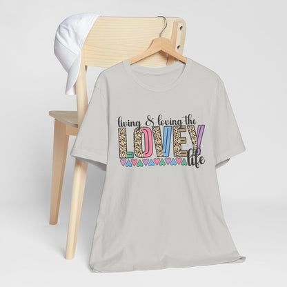 Living & Loving the LOVE Life T-Shirt — Colorful Leopard Print Hearts Tee