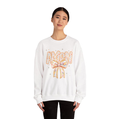 Crewneck Sweatshirt — 'AMAW' Pastel Bow Glitter Graphic