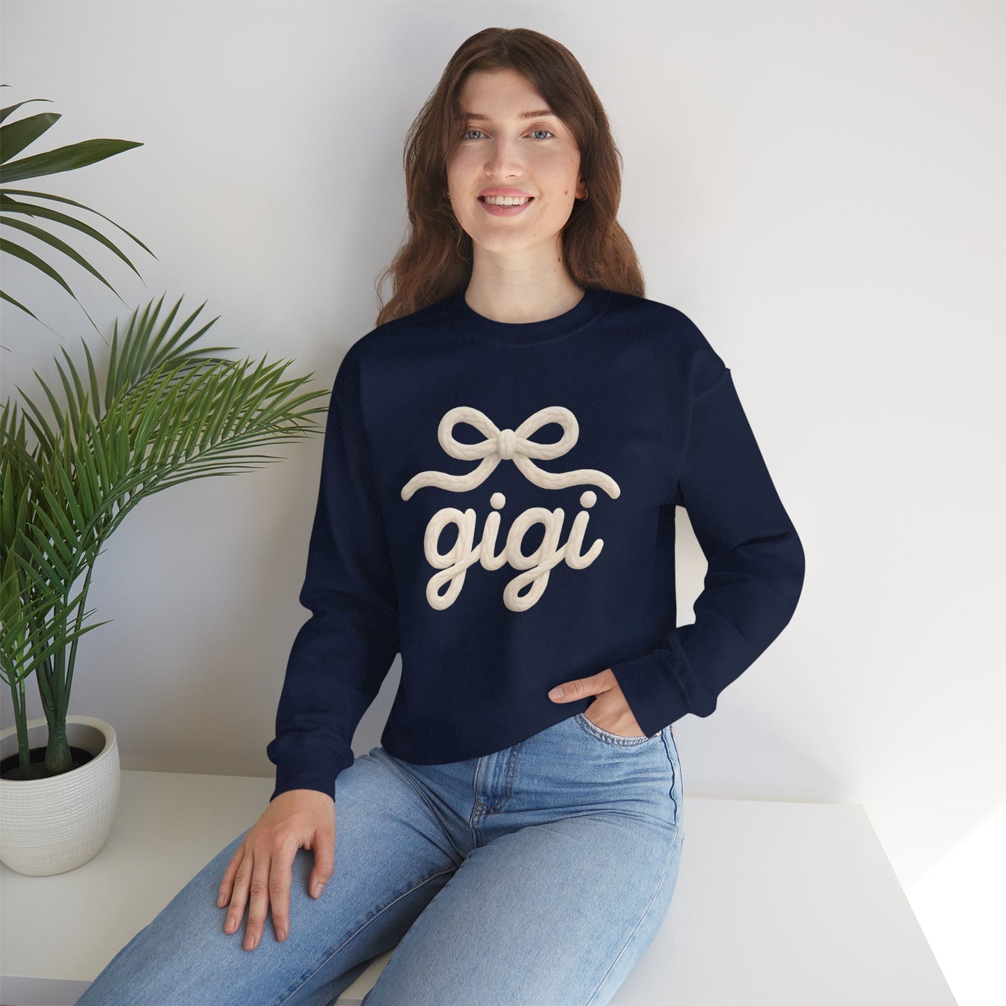Gigi Cozy Crewneck Sweatshirt – Soft Script Bow Graphic