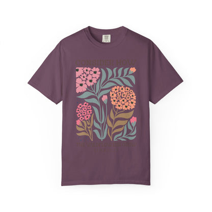 Consider How Wildflowers Grow T-Shirt — Luke 12:27 Floral Bible Quote Tee