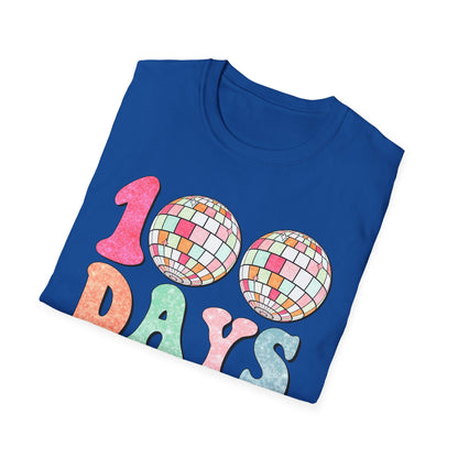 100 Days of School T-Shirt — Colorful Retro Disco Celebration Tee for Students & Teachers