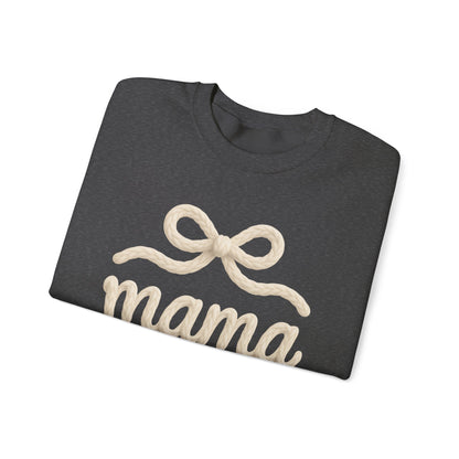 Mama Rope Bow Sweatshirt — Cozy White "mama" Crewneck for New & Expecting Moms