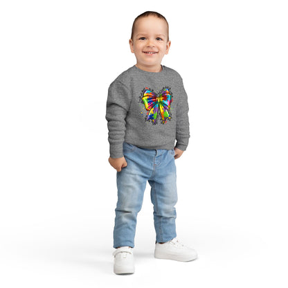 Rainbow Bow Toddler Sweatshirt — Colorful Tie-Dye Bow Graphic for Kids