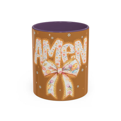 Accent Mug — 'Amen' Floral Bow Coffee Mug (11/15oz) — Faith-Inspired Gift