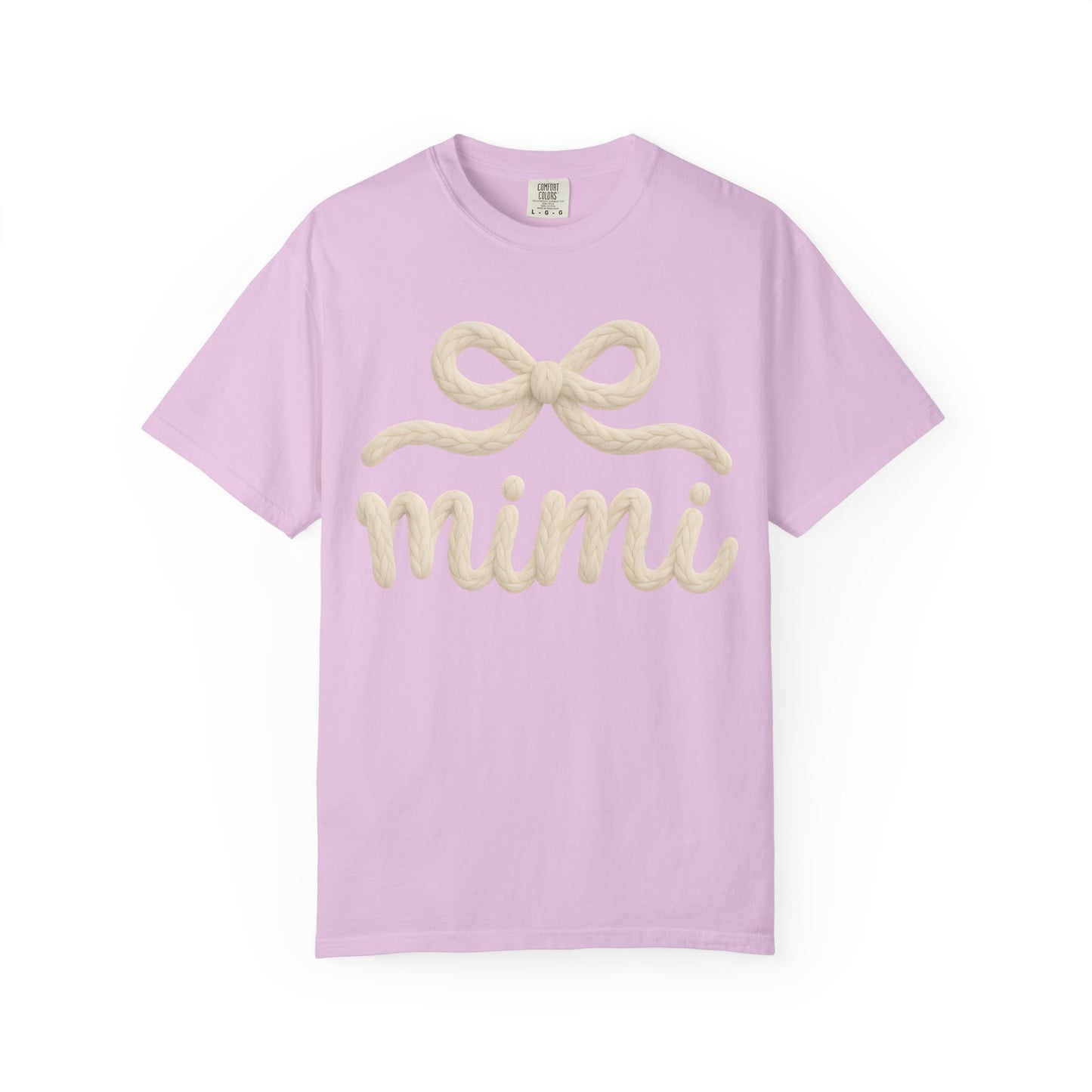 Mimi Bow Script T-Shirt — Soft Cream Knit Lettering Gift Tee