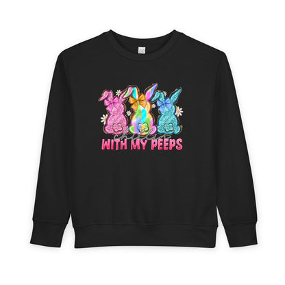 Toddler Sweatshirt - "With My Peeps" Colorful Easter Bunny Crewneck
