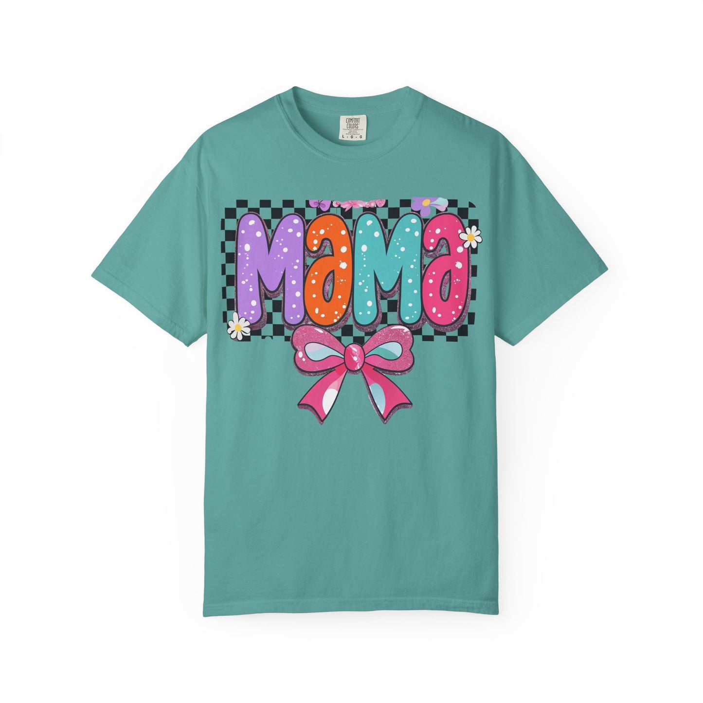Mama Graphic T-Shirt — Colorful Retro Bow Design- COMFORT COLORS