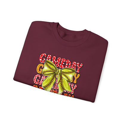 Crewneck Sweatshirt — Candy Cane Bow Graphic Holiday Pullover