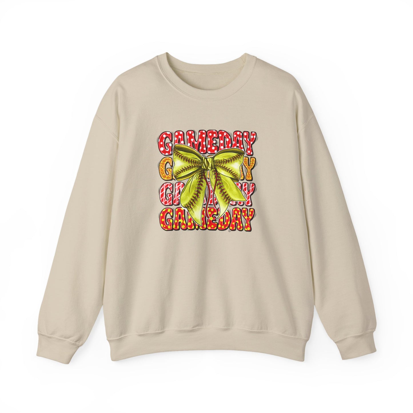 Crewneck Sweatshirt — Candy Cane Bow Graphic Holiday Pullover