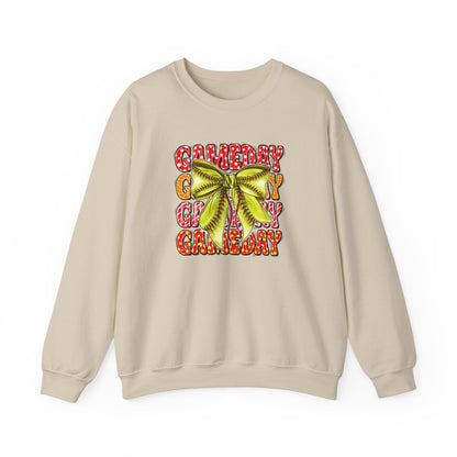 Crewneck Sweatshirt — Candy Cane Bow Graphic Holiday Pullover