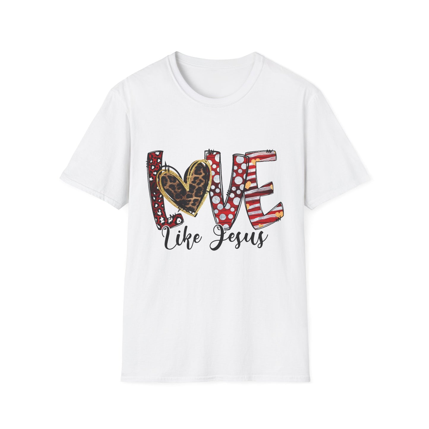 Love Like Jesus T-Shirt — Christian Faith Graphic Tee with Heart Lettering