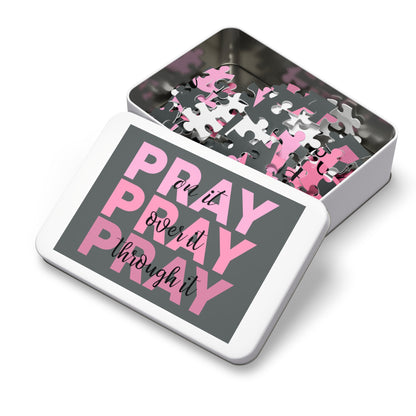 Prayer Puzzle Tin — “Pray on it, Over it, Through it” 500‑Piece Faith Jigsaw