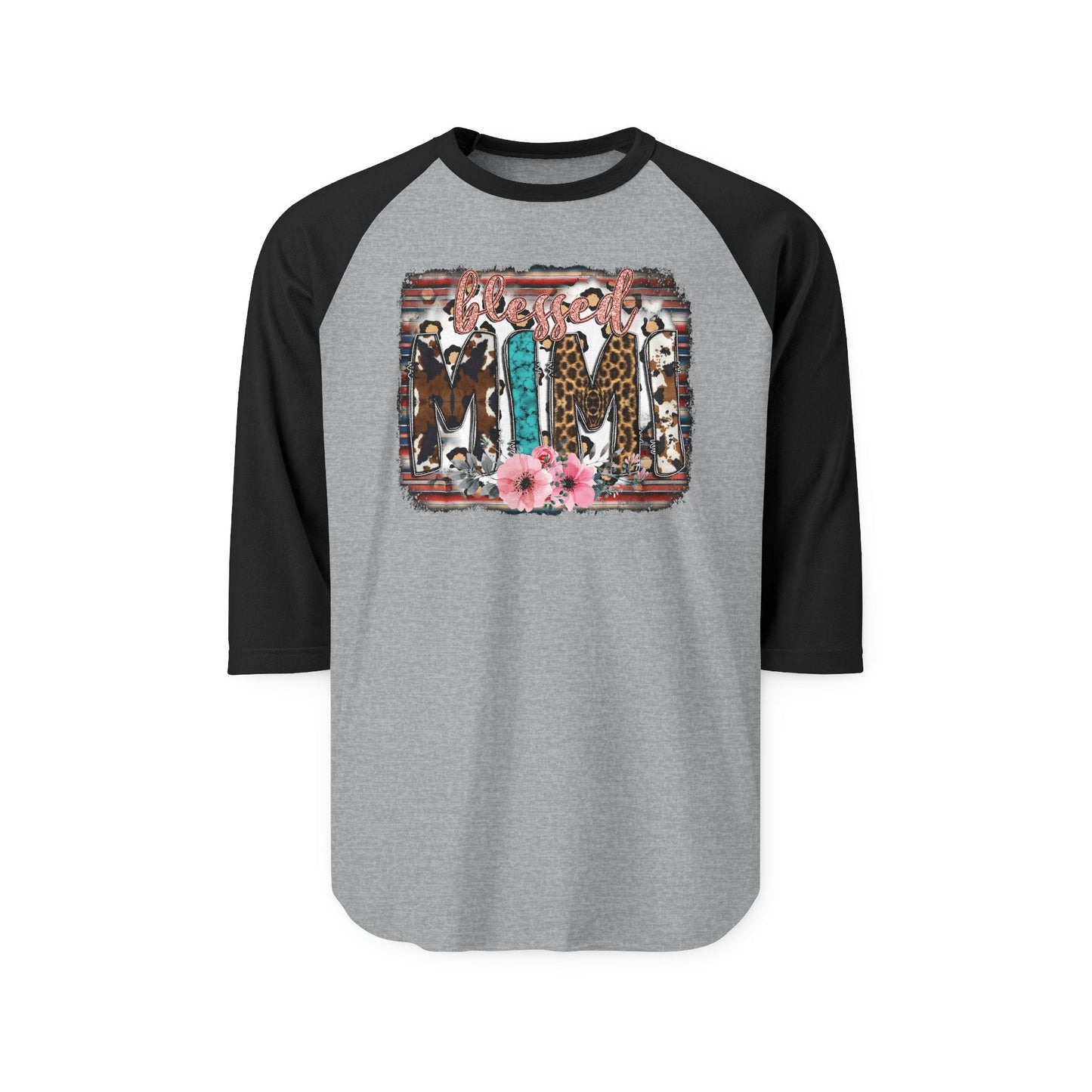 Cowgirl Trio Raglan Shirt - Western Cowgirl Leopard & Floral Graphic 3/4 Sleeve
