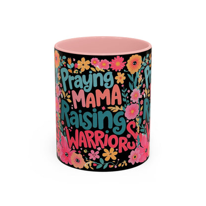 Coffee Mug — "Praying Mama, Raising Warriors" Floral Accent Mug (11/15oz)