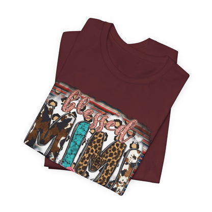 Mama Leopard & Western Floral T-Shirt — 'Mama' Graphic Tee with Cowhide, Turquoise & Pink Flowers