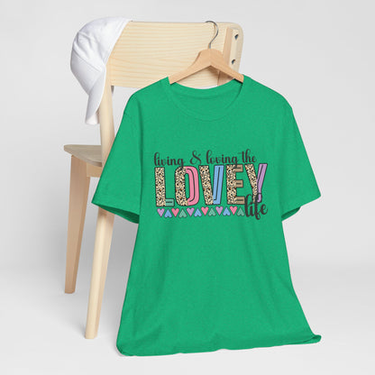 Living & Loving the LOVE Life T-Shirt — Colorful Leopard Print Hearts Tee