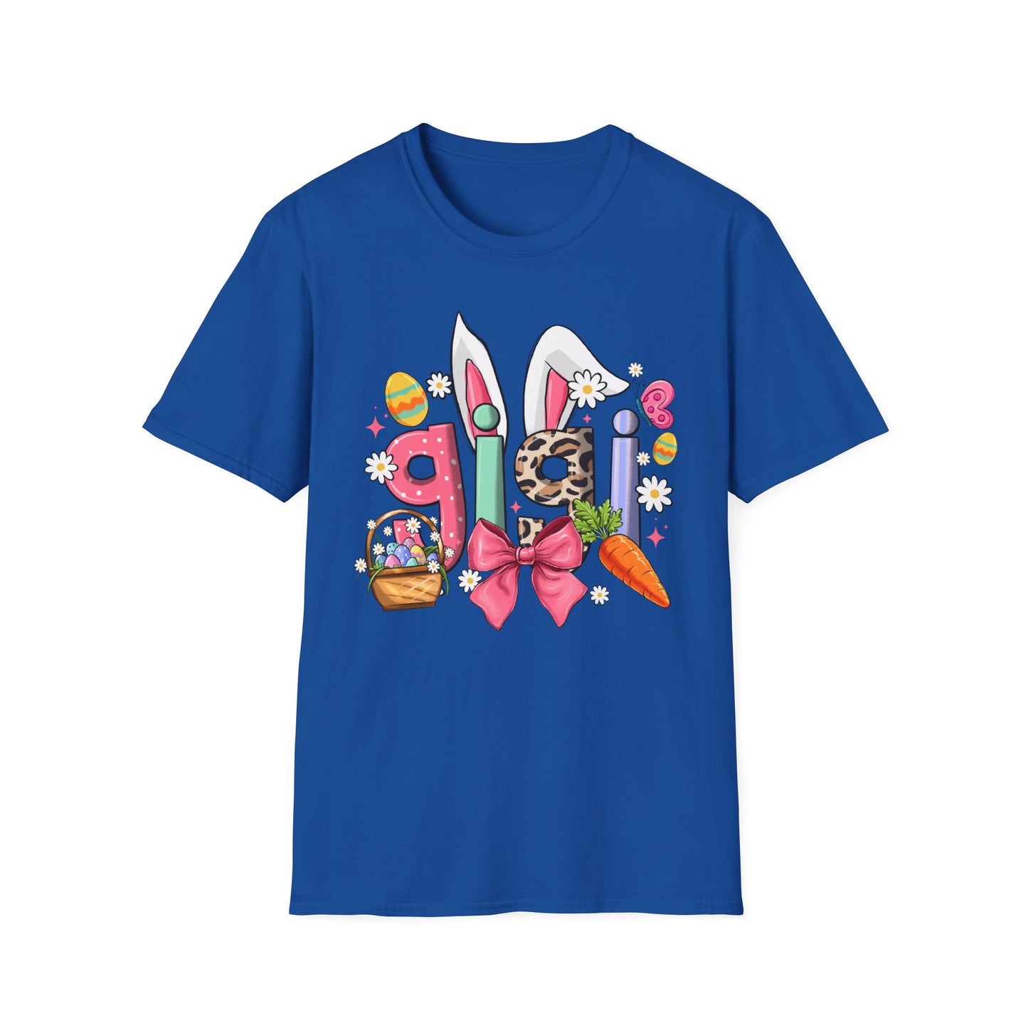 Easter Girl Bunny Tee – Floral Eggs, Carrot & Pink Bow Graphic T-Shirt