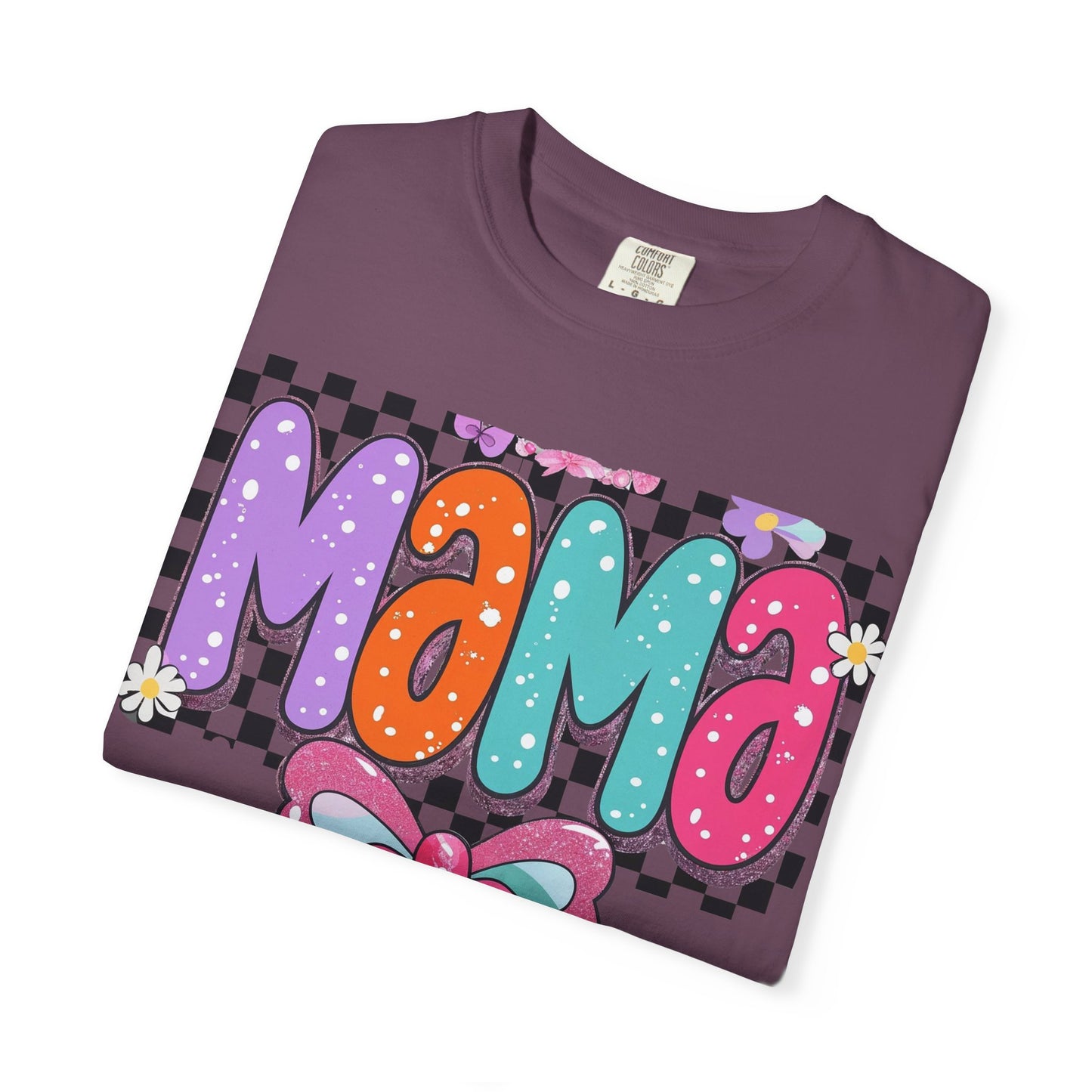 Mama Graphic T-Shirt — Colorful Retro Bow Design- COMFORT COLORS