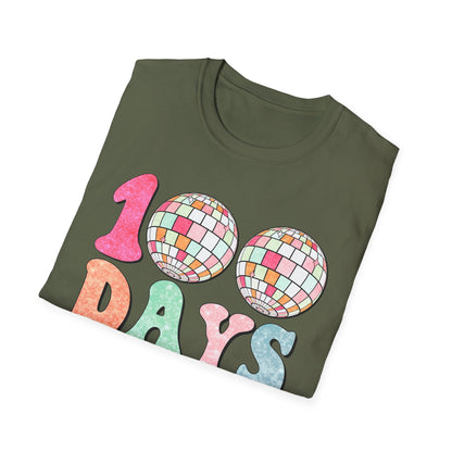 100 Days of School T-Shirt — Colorful Retro Disco Celebration Tee for Students & Teachers