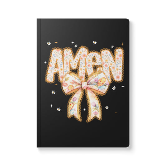 Amen Decorated Bow Softcover Journal — Floral Ribbon Christian Notebook