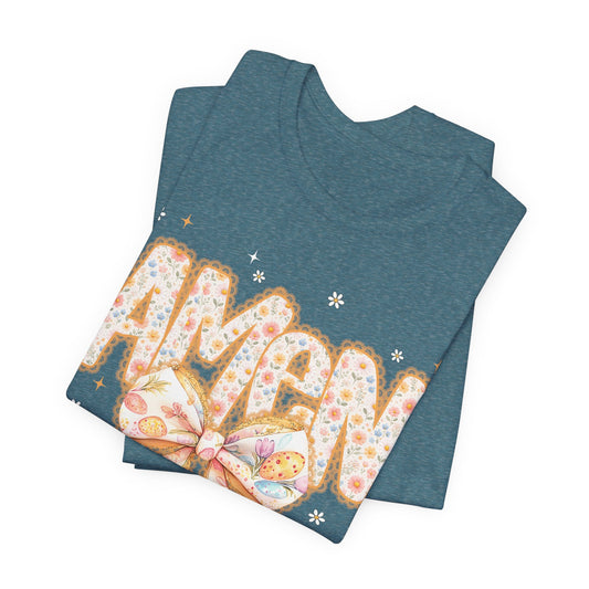 Amen Floral Bow T‑Shirt — Pastel Faith Graphic Tee