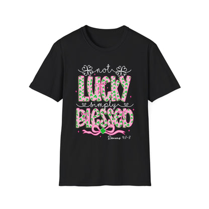 Lucky Simply Blessed T-Shirt — "Not Lucky, Simply Blessed" Christian St. Patrick's Tee