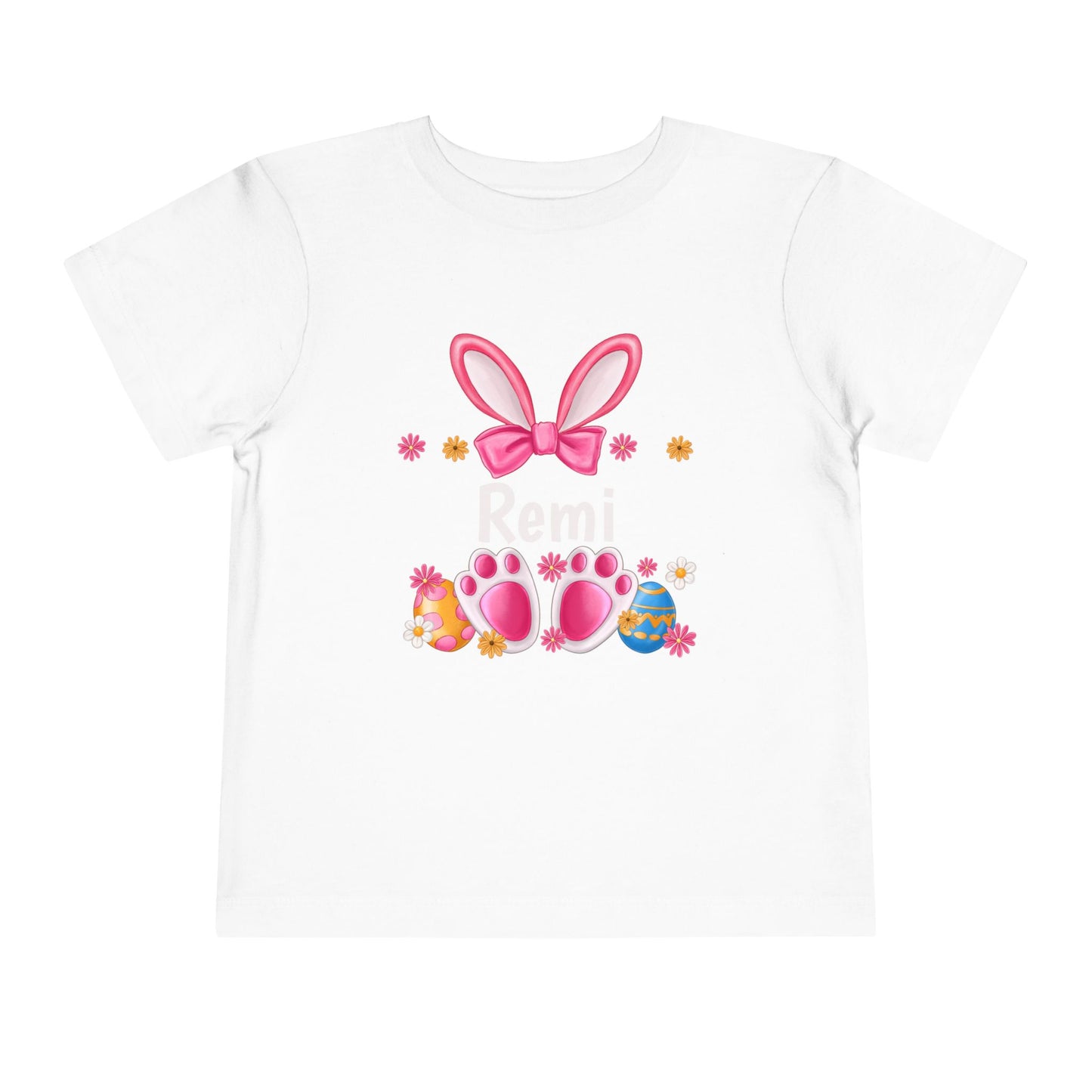 Easter Bunny Toddler Tee — Personalized Pink Bunny Ears & Paw Print Shirt