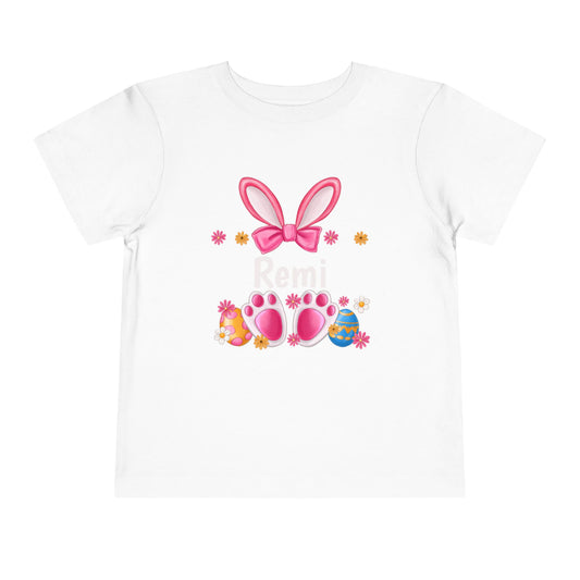 Easter Bunny Toddler Tee — Personalized Pink Bunny Ears & Paw Print Shirt