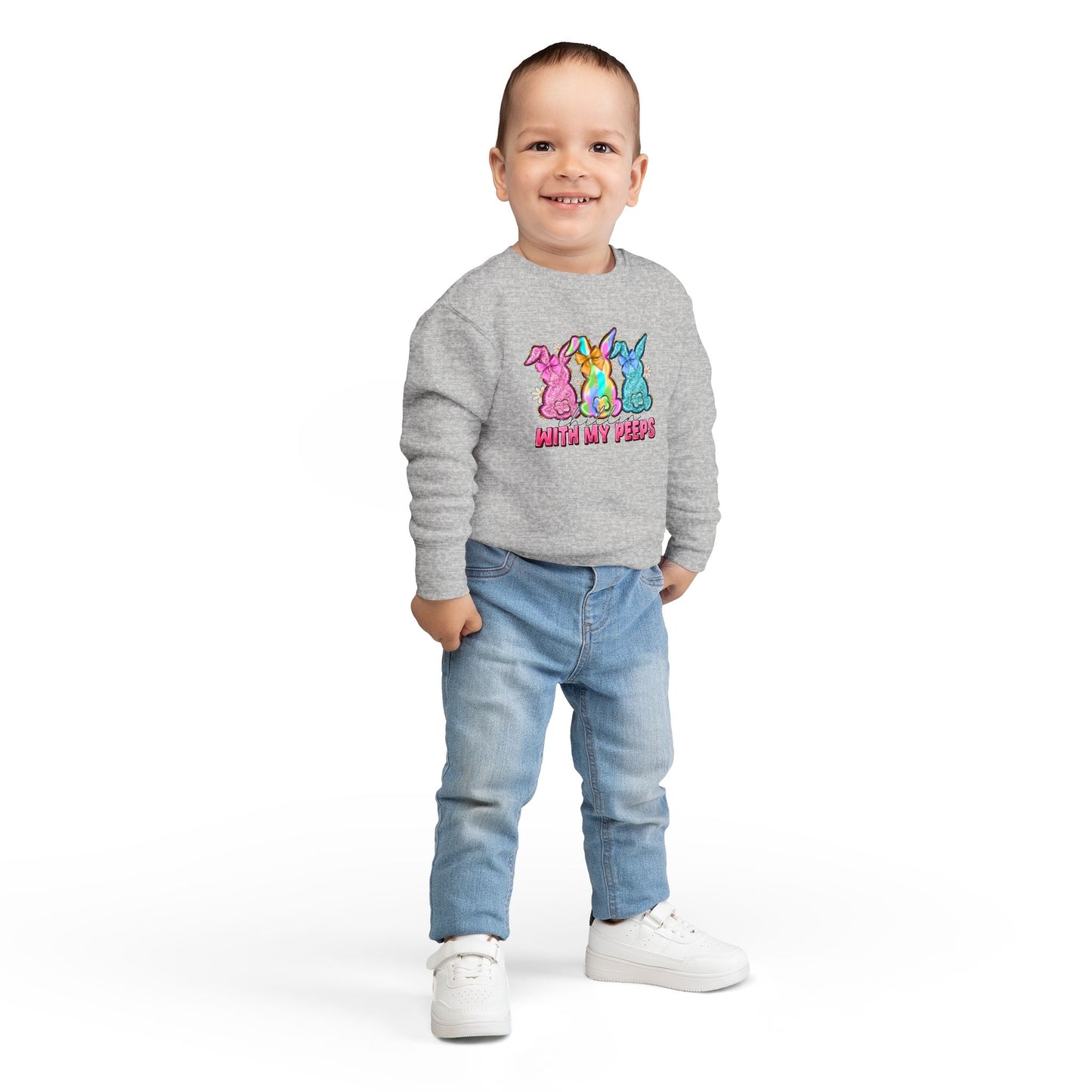 Toddler Sweatshirt - "With My Peeps" Colorful Easter Bunny Crewneck