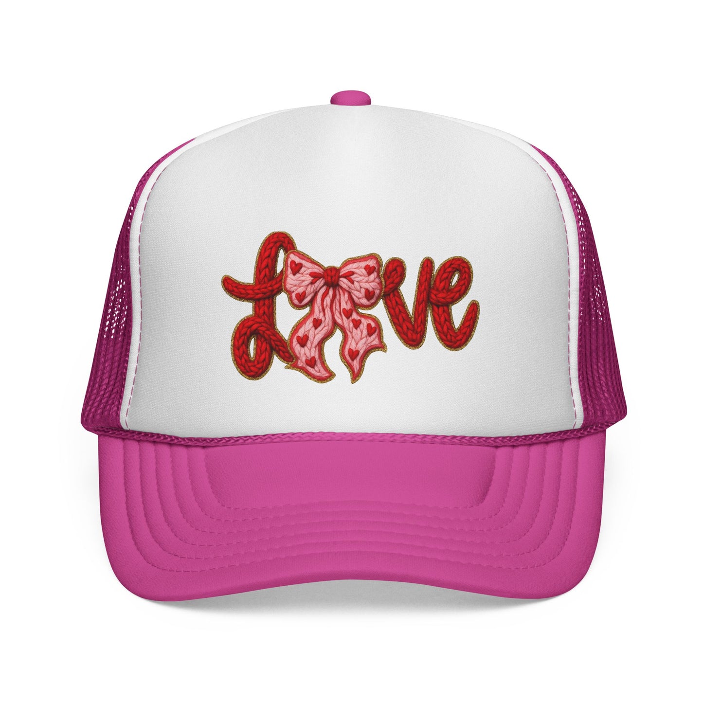Love Bow Trucker Cap — Cute Pink Ribbon Love Logo Mesh Hat for Valentine’s Day