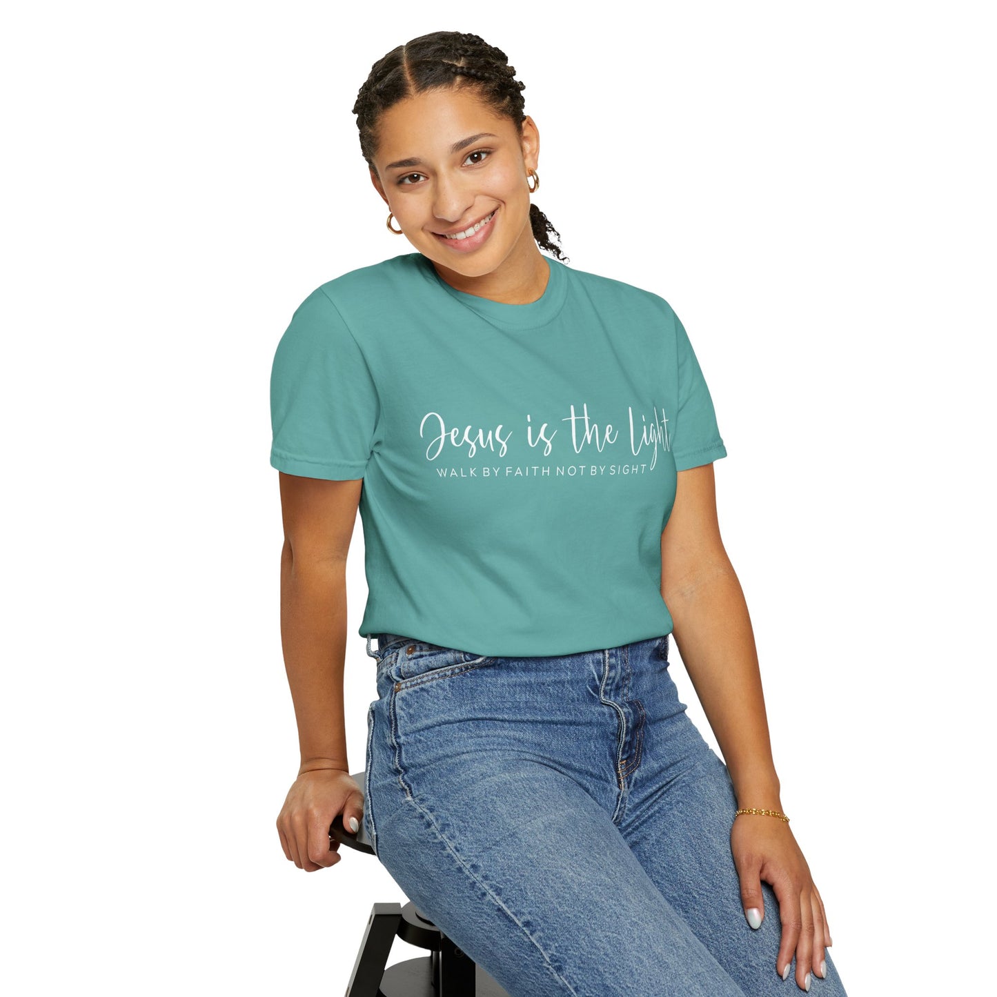 Jesus Is the Light T-Shirt — "Walk by Faith Not by Sight" Christian Tee- comfort colors