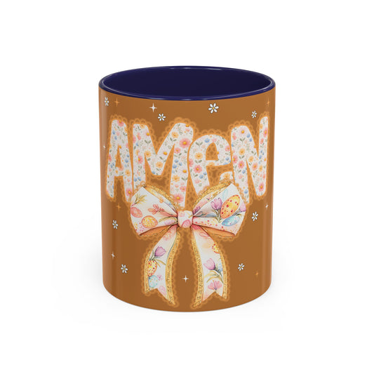 Accent Mug — 'Amen' Floral Bow Coffee Mug (11/15oz) — Faith-Inspired Gift