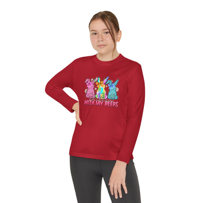 Youth Long Sleeve Tee — "With My Peeps" Colorful Easter Bunny Graphic