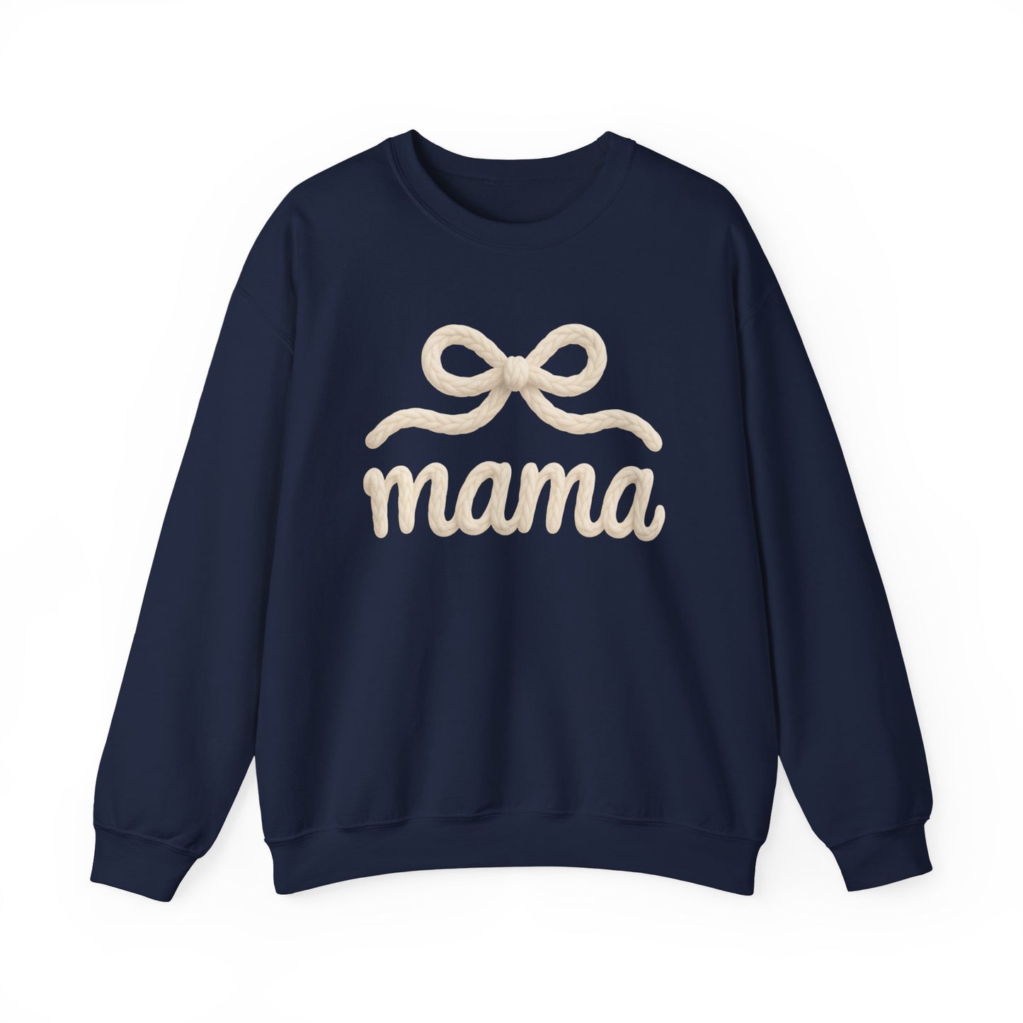 Mama Rope Bow Sweatshirt — Cozy White "mama" Crewneck for New & Expecting Moms