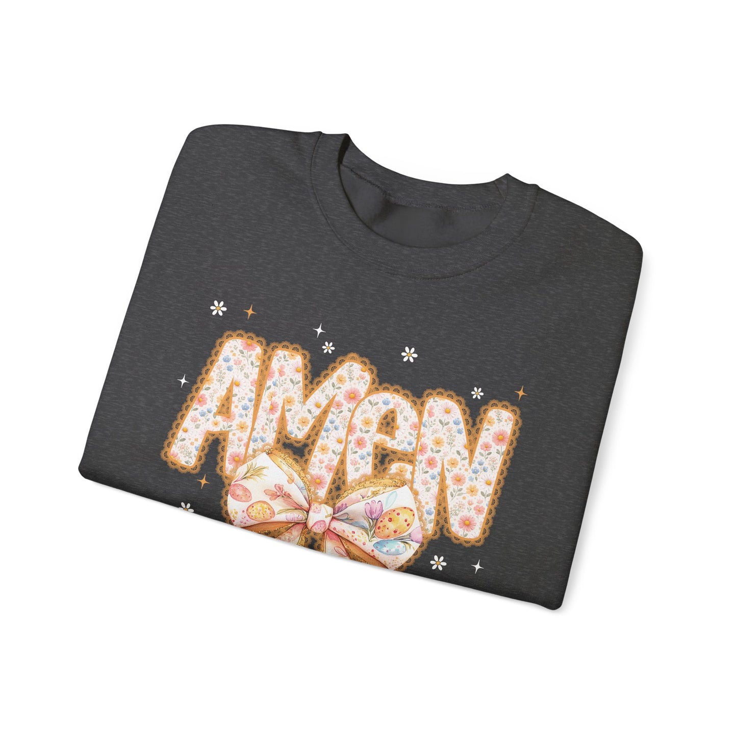 Crewneck Sweatshirt — 'AMAW' Pastel Bow Glitter Graphic