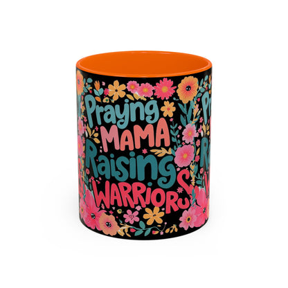 Coffee Mug — "Praying Mama, Raising Warriors" Floral Accent Mug (11/15oz)