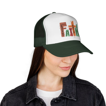 Christian Bible Verse Stack Trucker Cap — John 3:16, Romans, Hebrews Design
