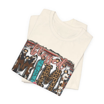 Mama Leopard & Western Floral T-Shirt — 'Mama' Graphic Tee with Cowhide, Turquoise & Pink Flowers