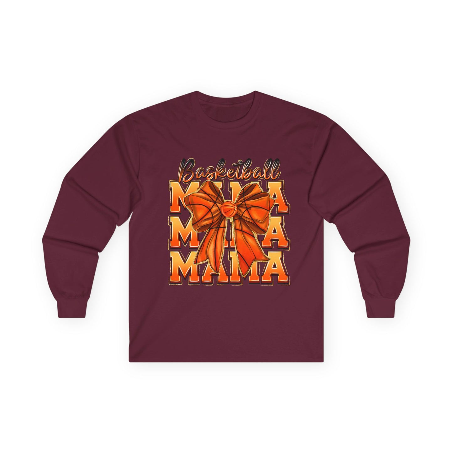 Basketball Mama Long Sleeve Tee — Orange Bow Mom Shirt