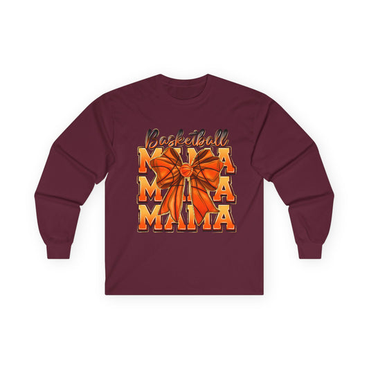 Basketball Mama Long Sleeve Tee — Orange Bow Mom Shirt