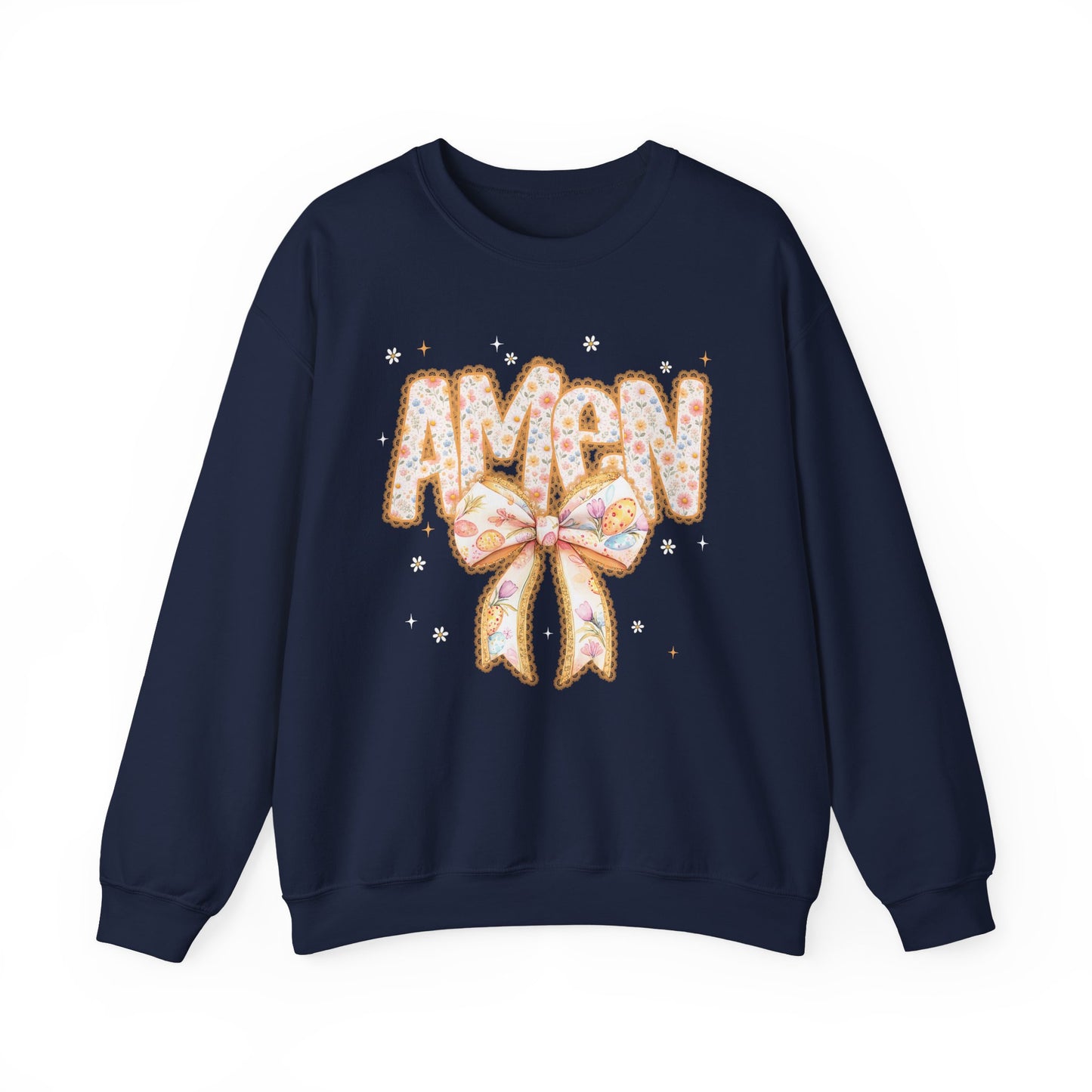 Crewneck Sweatshirt — 'AMAW' Pastel Bow Glitter Graphic