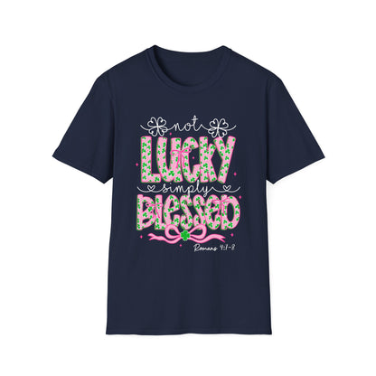 Lucky Simply Blessed T-Shirt — "Not Lucky, Simply Blessed" Christian St. Patrick's Tee