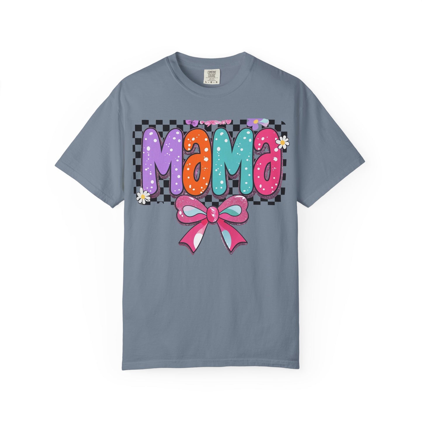 Mama Graphic T-Shirt — Colorful Retro Bow Design- COMFORT COLORS